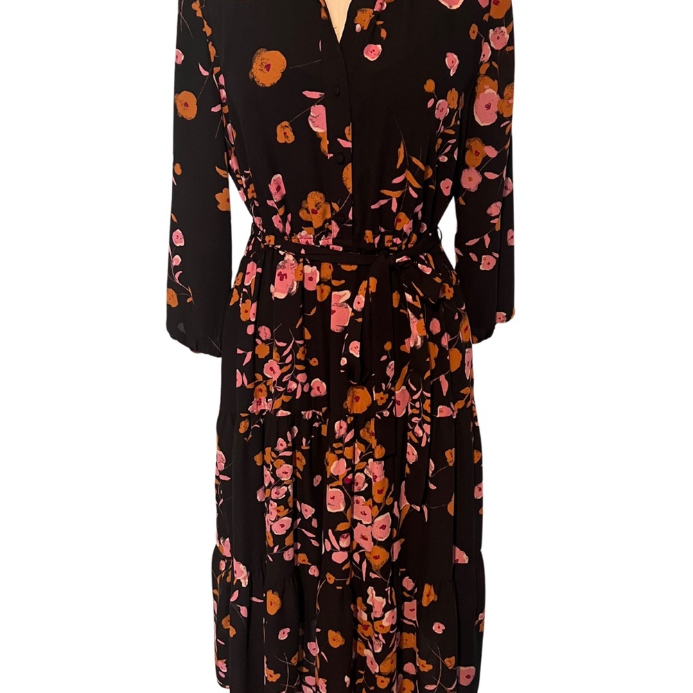 Nanette Lepore Midi floral 3/4 sleeves and waist tie